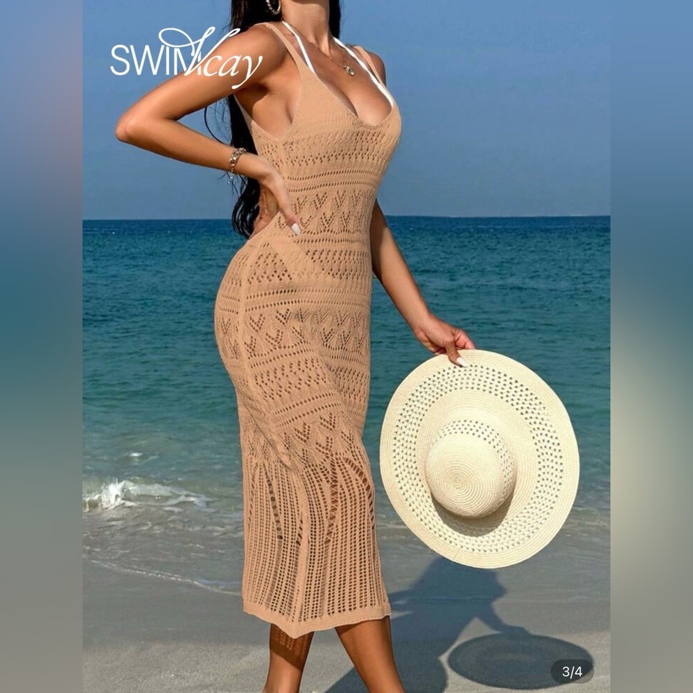 Tan Crochet Cover-Up Dress